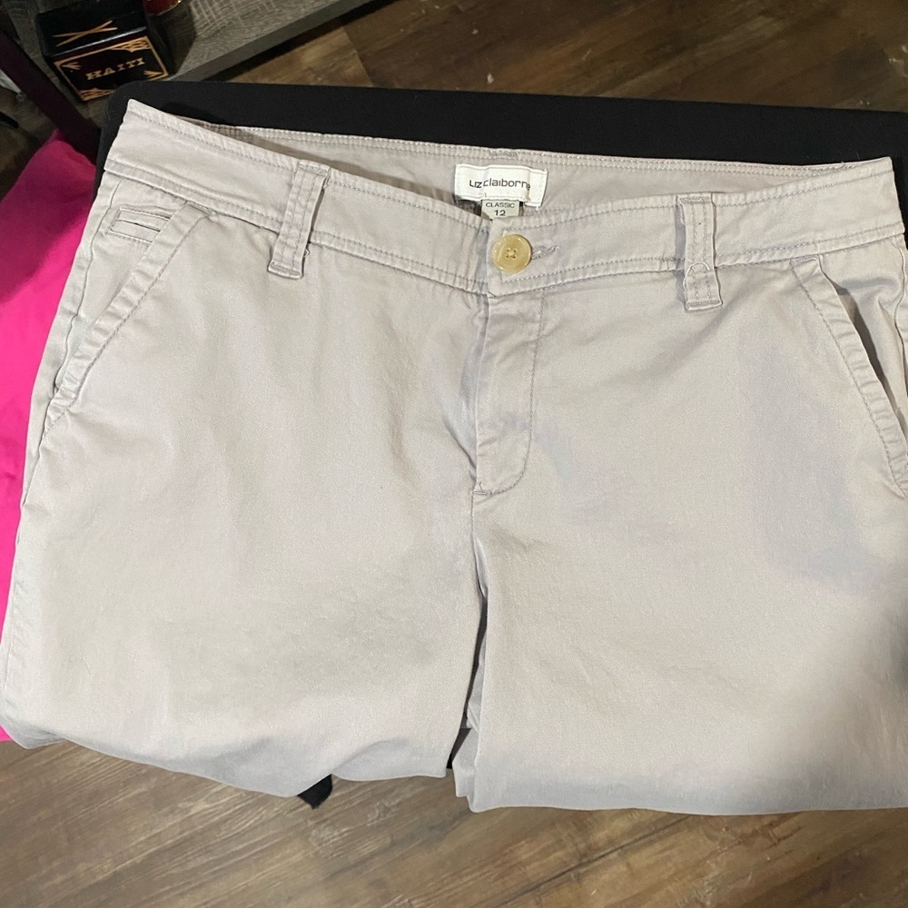 Liz Claiborne Gray Flat Front Chino Pants-Size 12